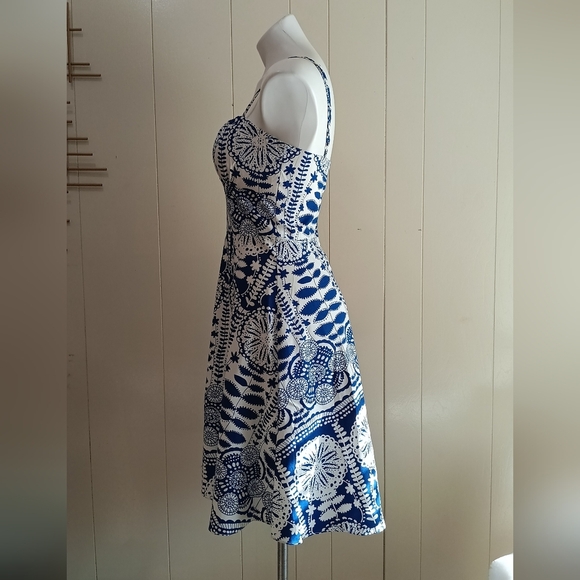 Alyn Paige Sun Dress Sz Small Boutique Blue White Floral Spaghetti Straps Retro - Picture 5 of 9